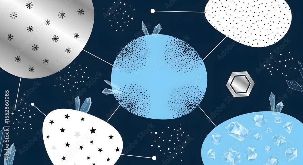 Poster abstract blue circles and particles floating on a dark background