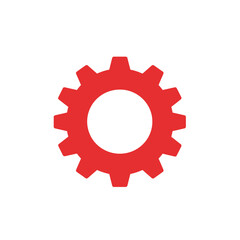 Red Gear Icon on White Background