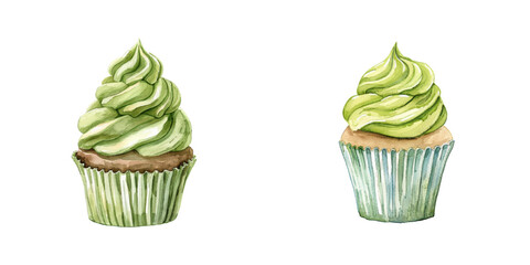 matcha cupcake watercolor vector illustration