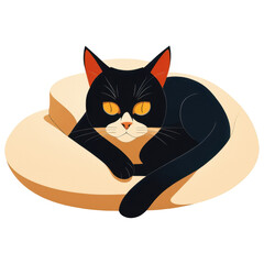 Black cat relaxing on beige cushion with mocha mousse hues