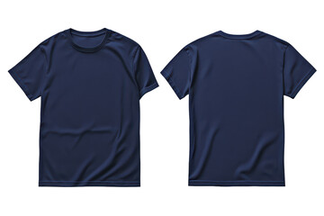 Blank navy blue t shirt template featuring front and back views suitable for design mockups and apparel printing needs