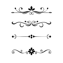 Vector dividers calligraphic line element.Set of Black Hand Drawn Rustic Doodle Design Elements. Decorative Floral Swirls, Scrolls, Text Frames, Dividers. Vintage Vector Illustration. 
