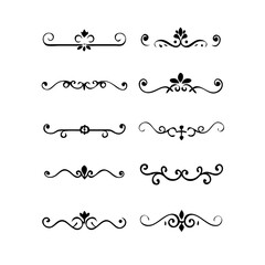 Obraz premium Vector dividers calligraphic line element.Set of Black Hand Drawn Rustic Doodle Design Elements. Decorative Floral Swirls, Scrolls, Text Frames, Dividers. Vintage Vector Illustration. 