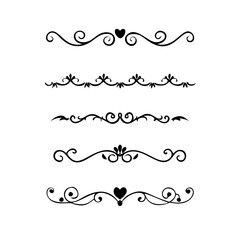 Obraz premium Vector dividers calligraphic line element.Set of Black Hand Drawn Rustic Doodle Design Elements. Decorative Floral Swirls, Scrolls, Text Frames, Dividers. Vintage Vector Illustration. 