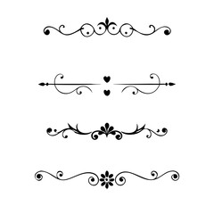 Vector dividers calligraphic line element.Set of Black Hand Drawn Rustic Doodle Design Elements. Decorative Floral Swirls, Scrolls, Text Frames, Dividers. Vintage Vector Illustration. 
