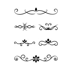 Vector dividers calligraphic line element.Set of Black Hand Drawn Rustic Doodle Design Elements. Decorative Floral Swirls, Scrolls, Text Frames, Dividers. Vintage Vector Illustration. 

