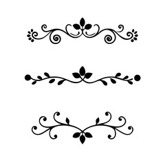 Vector dividers calligraphic line element.Set of Black Hand Drawn Rustic Doodle Design Elements. Decorative Floral Swirls, Scrolls, Text Frames, Dividers. Vintage Vector Illustration. 
