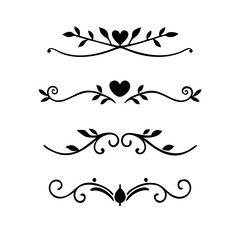 Vector dividers calligraphic line element.Set of Black Hand Drawn Rustic Doodle Design Elements. Decorative Floral Swirls, Scrolls, Text Frames, Dividers. Vintage Vector Illustration. 
