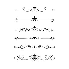 Obraz premium Vector dividers calligraphic line element.Set of Black Hand Drawn Rustic Doodle Design Elements. Decorative Floral Swirls, Scrolls, Text Frames, Dividers. Vintage Vector Illustration. 