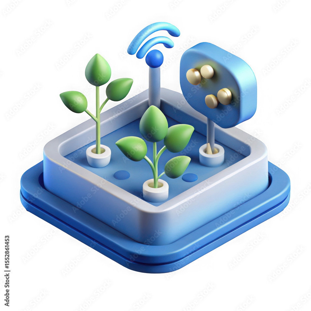 Poster smart garden with wifi connection isolated on transparent background