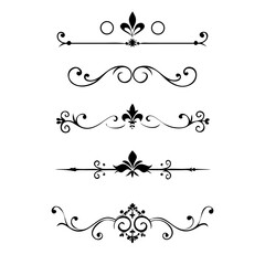 Vector dividers calligraphic line element.Set of Black Hand Drawn Rustic Doodle Design Elements. Decorative Floral Swirls, Scrolls, Text Frames, Dividers. Vintage Vector Illustration. 
