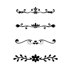 Vector dividers calligraphic line element.Set of Black Hand Drawn Rustic Doodle Design Elements. Decorative Floral Swirls, Scrolls, Text Frames, Dividers. Vintage Vector Illustration. 
