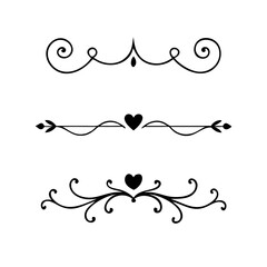 Vector dividers calligraphic line element.Set of Black Hand Drawn Rustic Doodle Design Elements. Decorative Floral Swirls, Scrolls, Text Frames, Dividers. Vintage Vector Illustration. 
