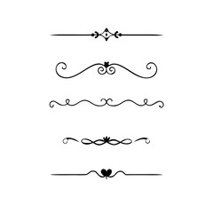 Text dividers doodle set. Wedding decorative elements. Divider ornament, borders, vintage line separators. Hand drawn vector illustration isolated on white background
