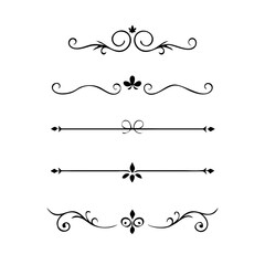 Obraz premium Text dividers doodle set. Wedding decorative elements. Divider ornament, borders, vintage line separators. Hand drawn vector illustration isolated on white background 