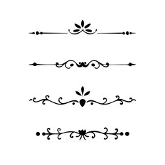 Text dividers doodle set. Wedding decorative elements. Divider ornament, borders, vintage line separators. Hand drawn vector illustration isolated on white background

