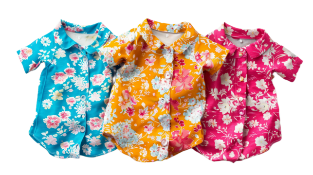 Floral Baby Shirts with Vibrant Prints on the Transparent Background