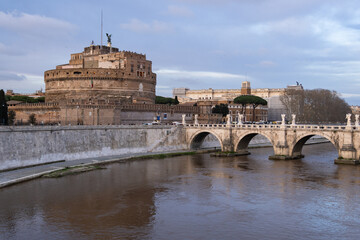 Rome, Italy: The famous Castel Sant'Angelo fortress that dates back to the 2nd century along the Tiber river between Rome and the Vatican in Italy capital city.