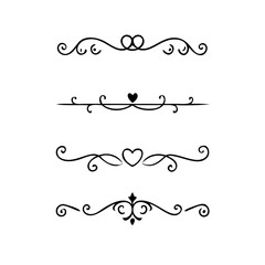 Text dividers doodle set. Wedding decorative elements. Divider ornament, borders, vintage line separators. Hand drawn vector illustration isolated on white background
