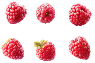 Fresh raspberries collected and isolated on a transparent background showcasing their vibrant colors and textures