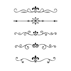 Text dividers doodle set. Wedding decorative elements. Divider ornament, borders, vintage line separators. Hand drawn vector illustration isolated on white background
