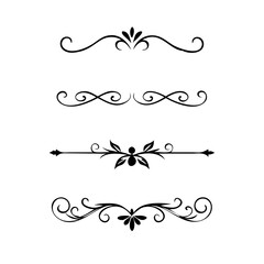 Text dividers doodle set. Wedding decorative elements. Divider ornament, borders, vintage line separators. Hand drawn vector illustration isolated on white background
