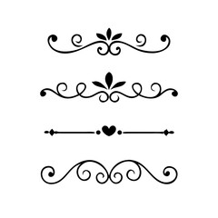 Text dividers doodle set. Wedding decorative elements. Divider ornament, borders, vintage line separators. Hand drawn vector illustration isolated on white background
