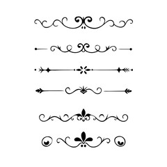 Text dividers doodle set. Wedding decorative elements. Divider ornament, borders, vintage line separators. Hand drawn vector illustration isolated on white background
