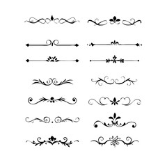 Text dividers doodle set. Wedding decorative elements. Divider ornament, borders, vintage line separators. Hand drawn vector illustration isolated on white background
