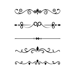 Obraz premium Text dividers doodle set. Wedding decorative elements. Divider ornament, borders, vintage line separators. Hand drawn vector illustration isolated on white background 