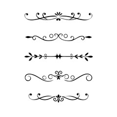 Text dividers doodle set. Wedding decorative elements. Divider ornament, borders, vintage line separators. Hand drawn vector illustration isolated on white background
