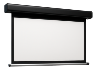 A ceiling-mounted projector screen, retractable and suitable for a dedicated home theater room.