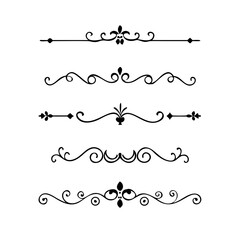 Obraz premium Text dividers doodle set. Wedding decorative elements. Divider ornament, borders, vintage line separators. Hand drawn vector illustration isolated on white background 