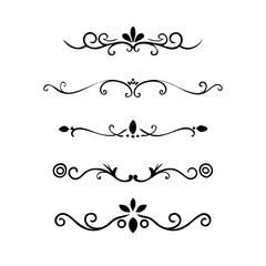 Obraz premium Text dividers doodle set. Wedding decorative elements. Divider ornament, borders, vintage line separators. Hand drawn vector illustration isolated on white background 