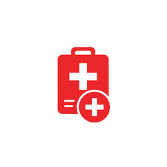 Red Medical First Aid Kit Icon with Add Symbol