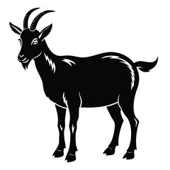 farm animal goat side view, silhouette vector flat Illustration design on white background.