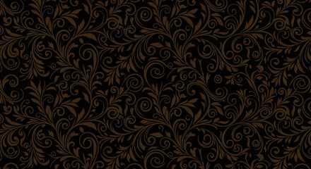 Dark Brown Floral Damask Seamless Pattern Background Texture