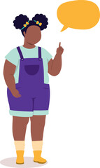 One Chubby Black Little Girl Standing And Talking With One Finger Pointing Up.