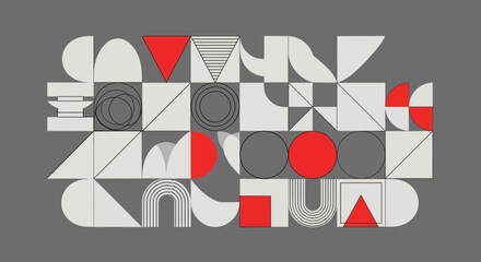 Abstract Geometric Art Red and Gray Shapes Collage