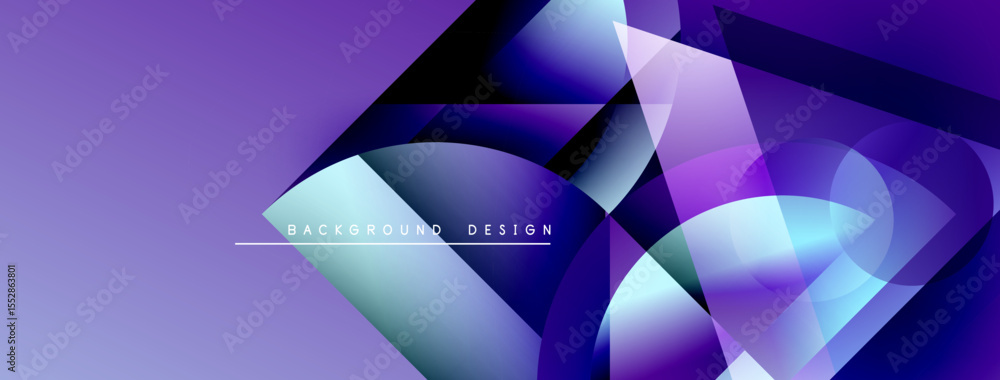 Poster Abstract geometric shapes, purple hues dominate. Modern design with gradient effects, dynamic composition. Smooth transitions create visual interest.