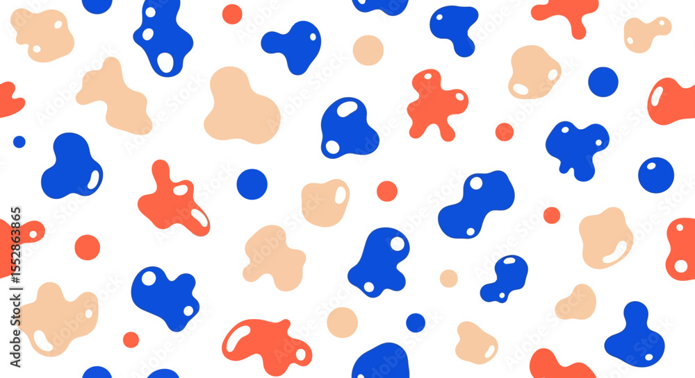 Poster abstract blob pattern design seamless vector texture in blue, coral, and beige