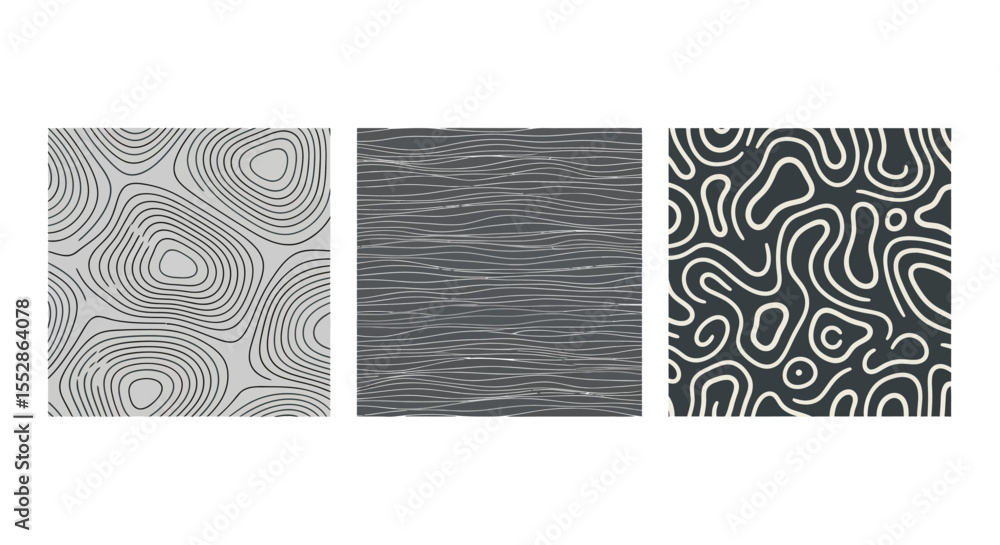 Aufkleber abstract seamless patterns grey scale and dark line art designs for textures and backgrounds