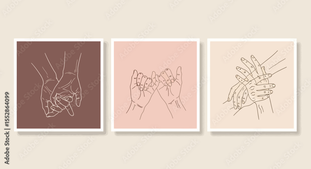 Poster minimalist line art prints hands, connection, and unity set of three