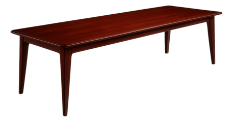 A long banquet dining table with a solid mahogany finish, perfect for a hotel dining area.