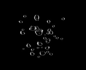 Underwater bubbles, Underwater oxygen design concept, Small water drops underwater, On black...