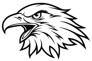 Fototapeta premium Black and white depicts an eagle head with an intense gaze and an open beak