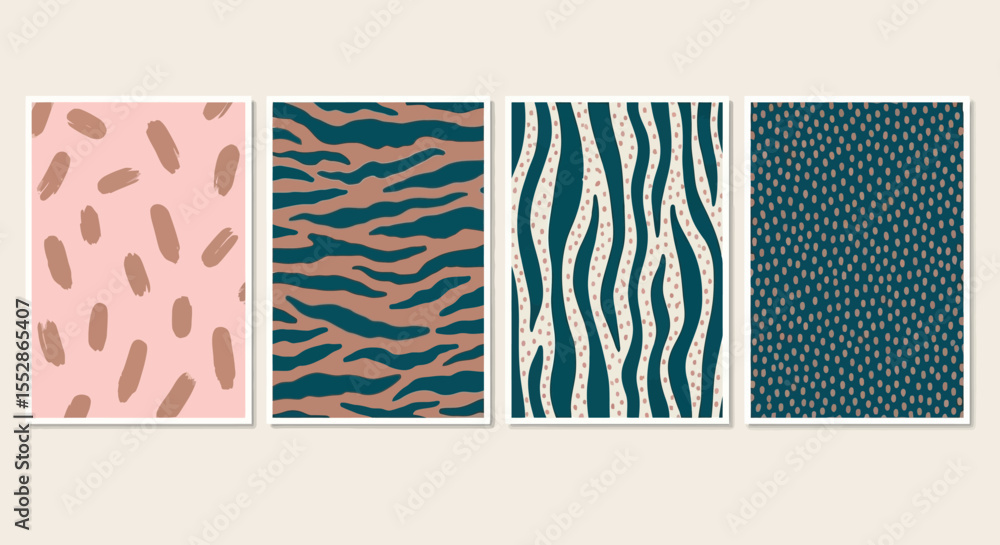 Poster abstract animal print set four unique texture designs for digital and print projects