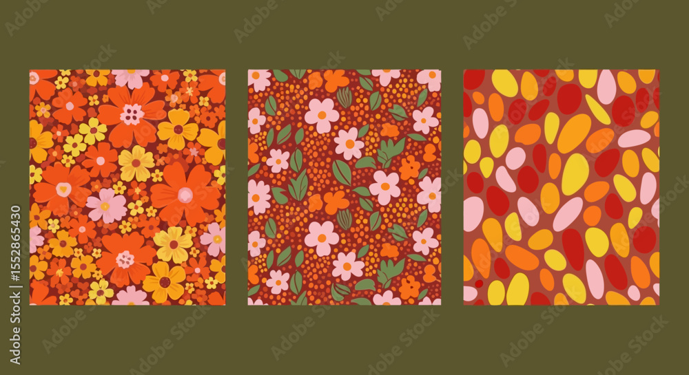 Aufkleber retro floral and abstract seamless patterns vector illustrations for design projects