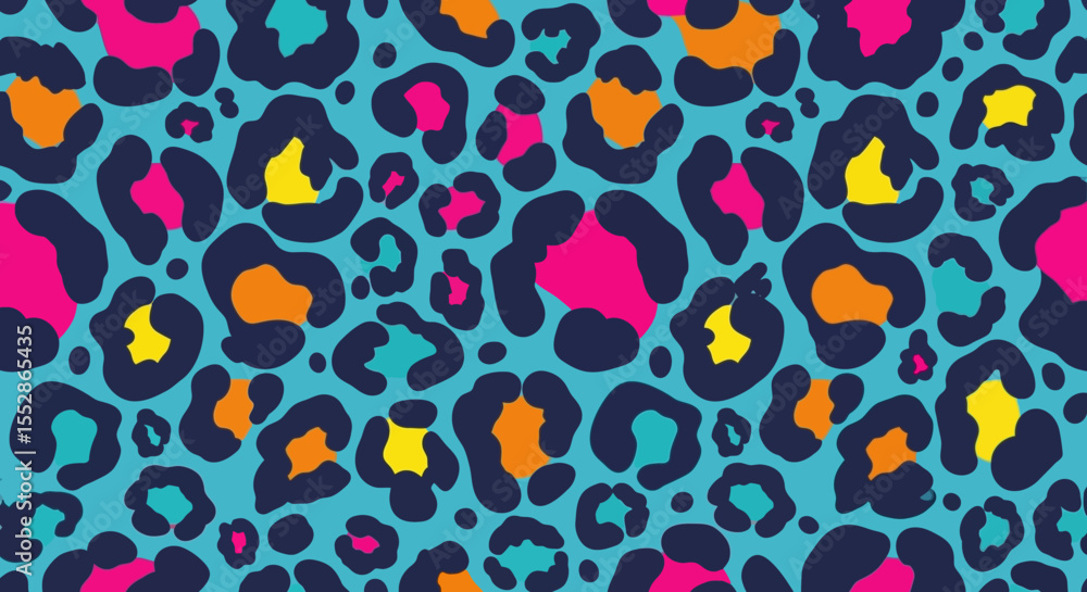 Poster vibrant colorful leopard print seamless pattern design