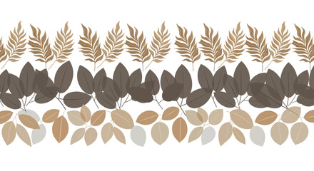Elegant Botanical Leaf Border Design Seamless Pattern of Brown and Beige Leaves